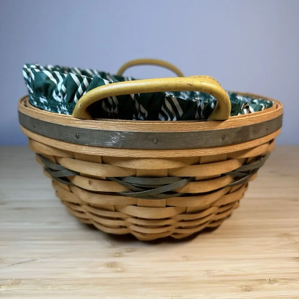 Longaberger 1999 Christmas Collection Popcorn Basket Green Liner & Tray Vintage